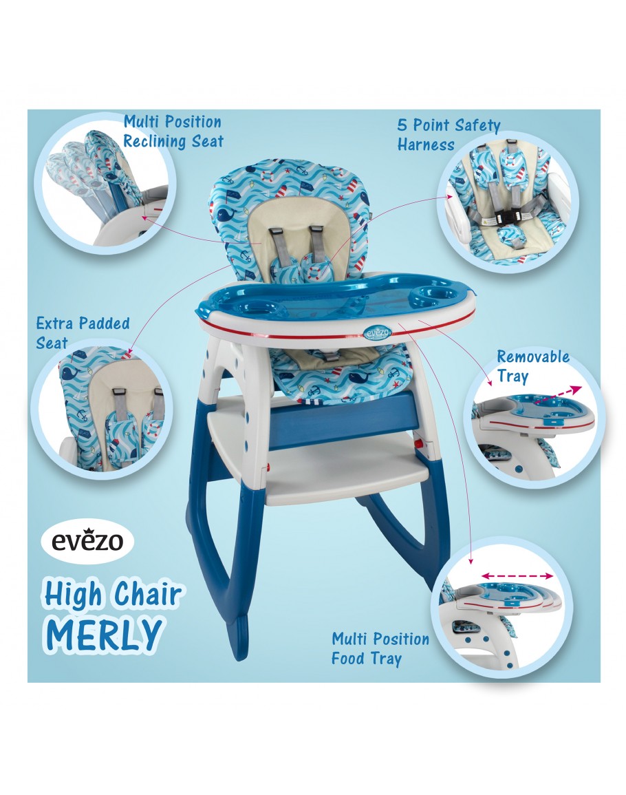 Highchairs for Babies and Toddlers 5-Point Safety Harness Blue Convertible Table Chair Set with Adjustable Seat Back Removable Feeding Tray Amatic 3 in 1 Baby High Chair 